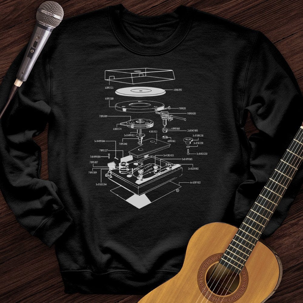 Printify Sweatshirt Black / S Vinyl Turntable Diagram Crewneck