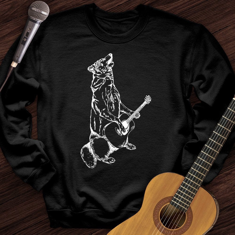 Printify Sweatshirt Black / S Wolf Guitar Crewneck