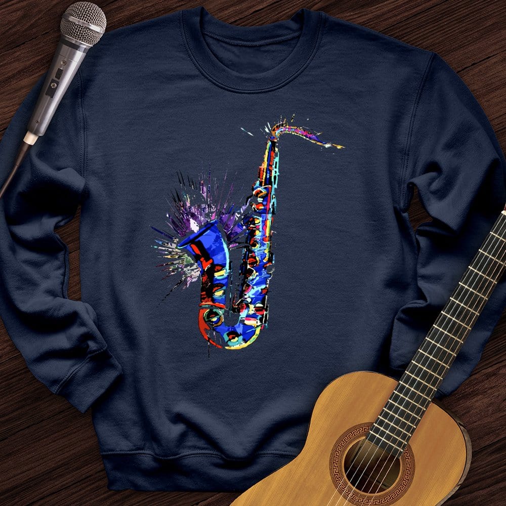 Printify Sweatshirt Navy / S Blue Jazz Sax Crewneck