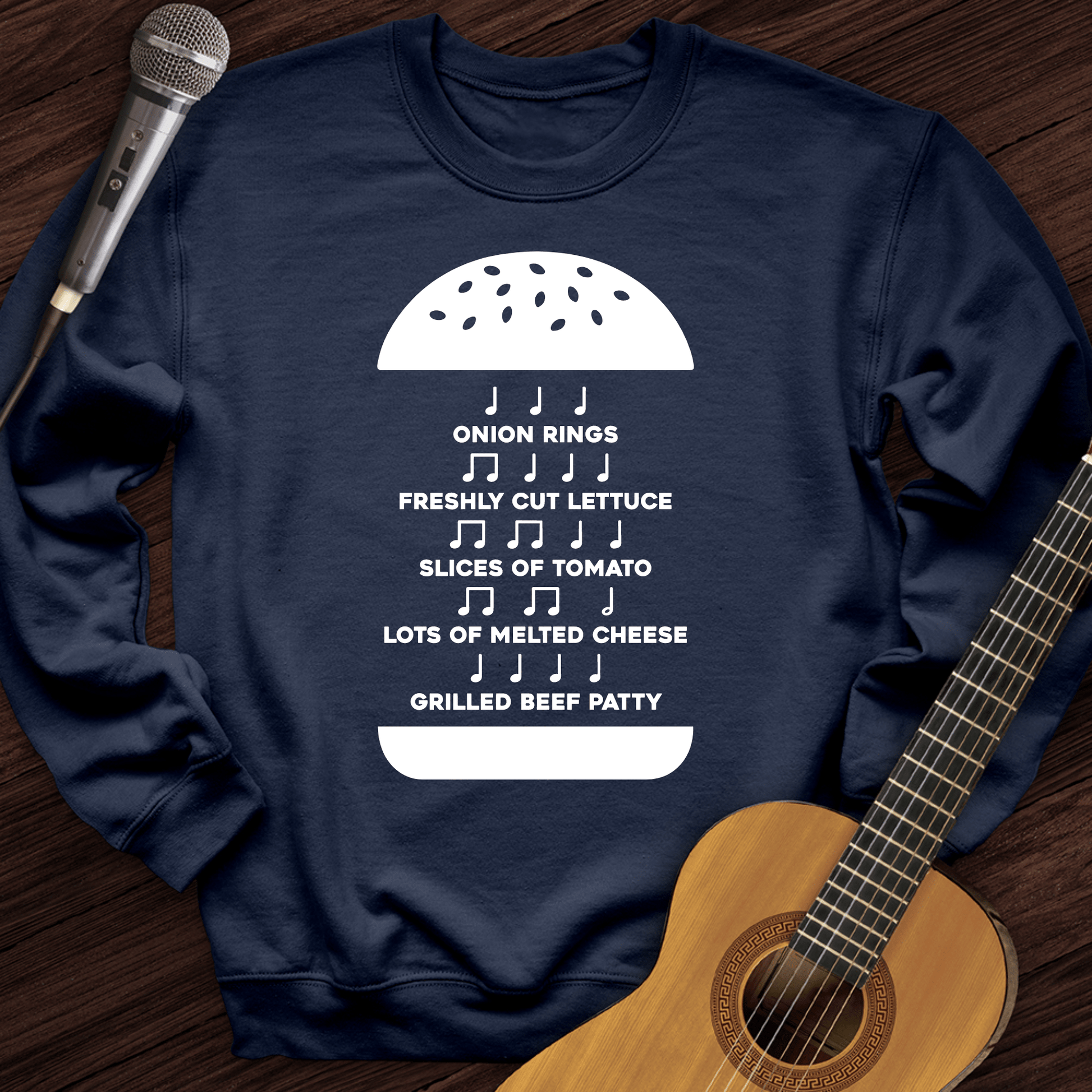 Printify Sweatshirt Navy / S Burger Music Crewneck