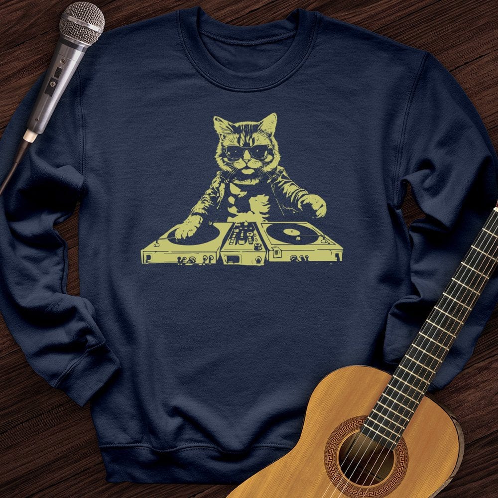 Printify Sweatshirt Navy / S Cat DJ Crewneck