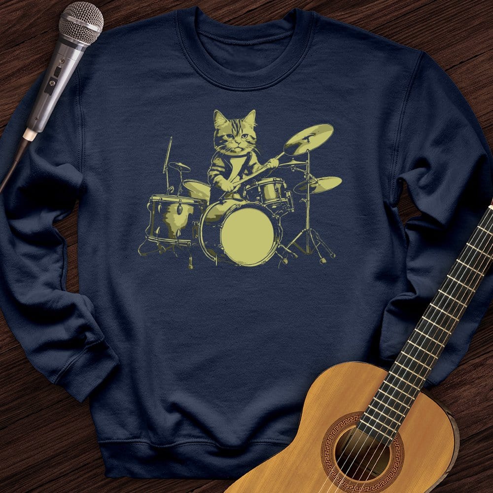 Printify Sweatshirt Navy / S Cat Drums Crewneck