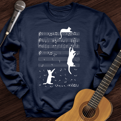 Printify Sweatshirt Navy / S Climbing Cat On Musical Note Crewneck