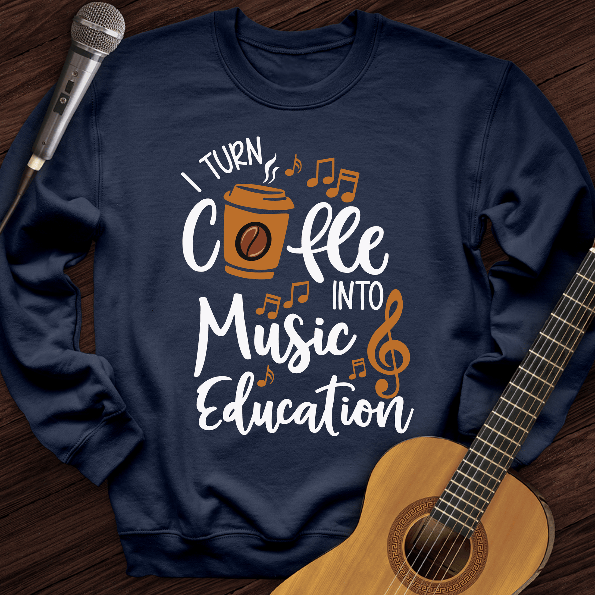 Printify Sweatshirt Navy / S Coffee Into Music education Crewneck