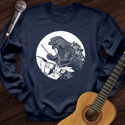 Printify Sweatshirt Navy / S Dino Playing Drums Crewneck