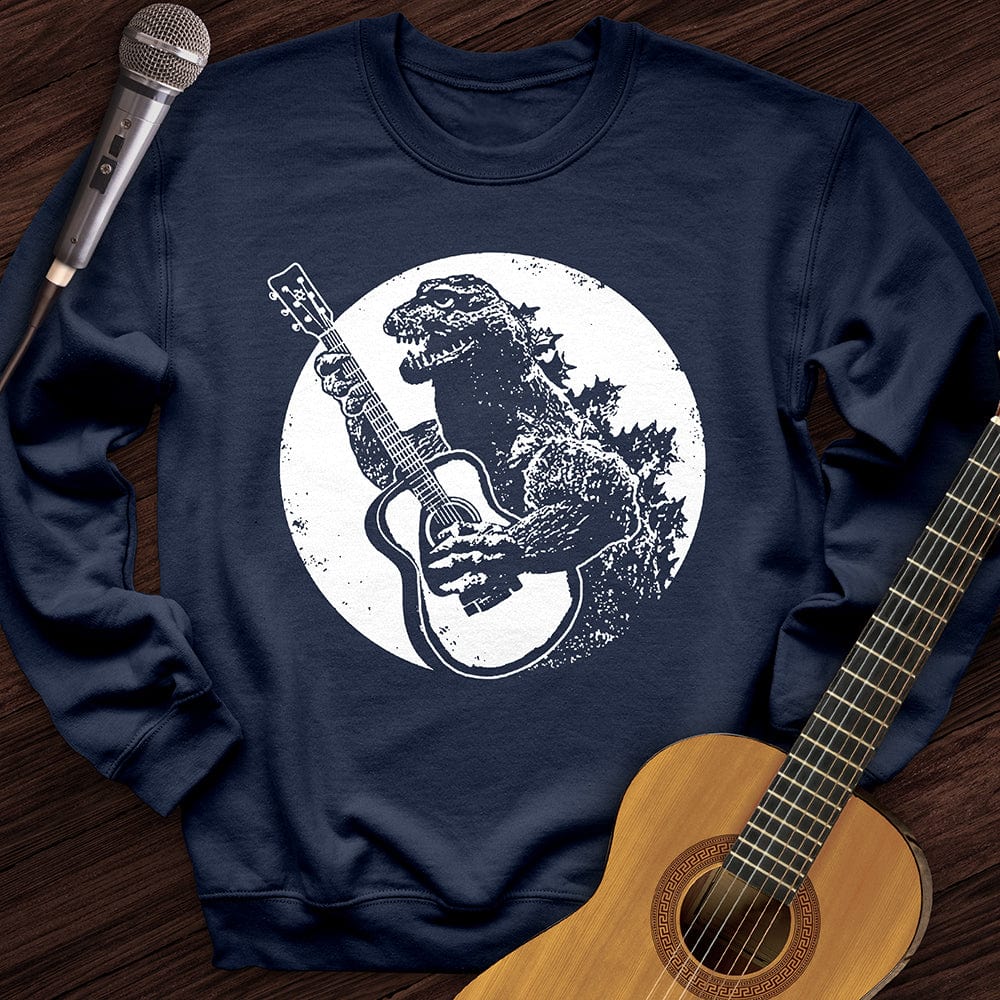 Printify Sweatshirt Navy / S Dinosaur Guitar Crewneck