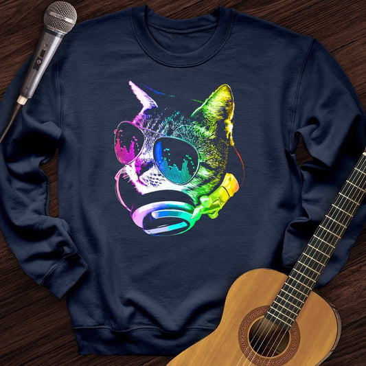 Printify Sweatshirt Navy / S Disco Cat Crewneck