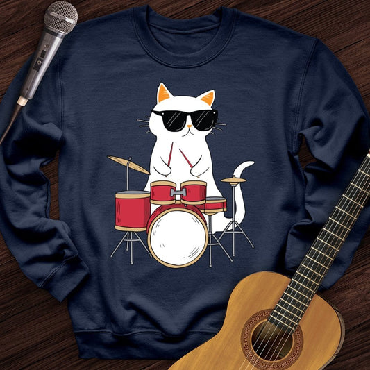 Printify Sweatshirt Navy / S Drummer Cat Crewneck