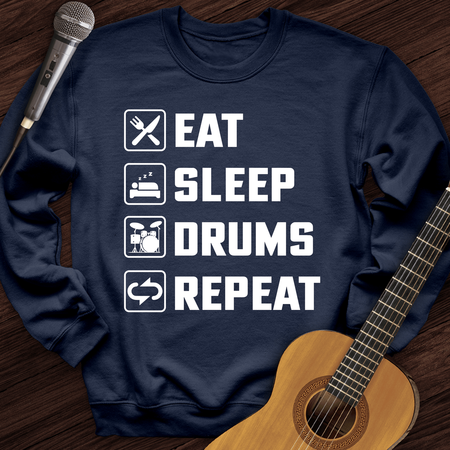 Printify Sweatshirt Navy / S Eat, Sleep, Drums, Repeat Crewneck