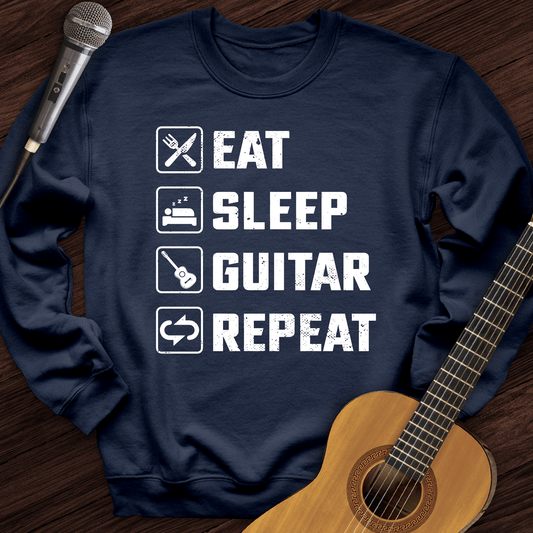 Printify Sweatshirt Navy / S Eat, Sleep, Guitar, Repeat Crewneck