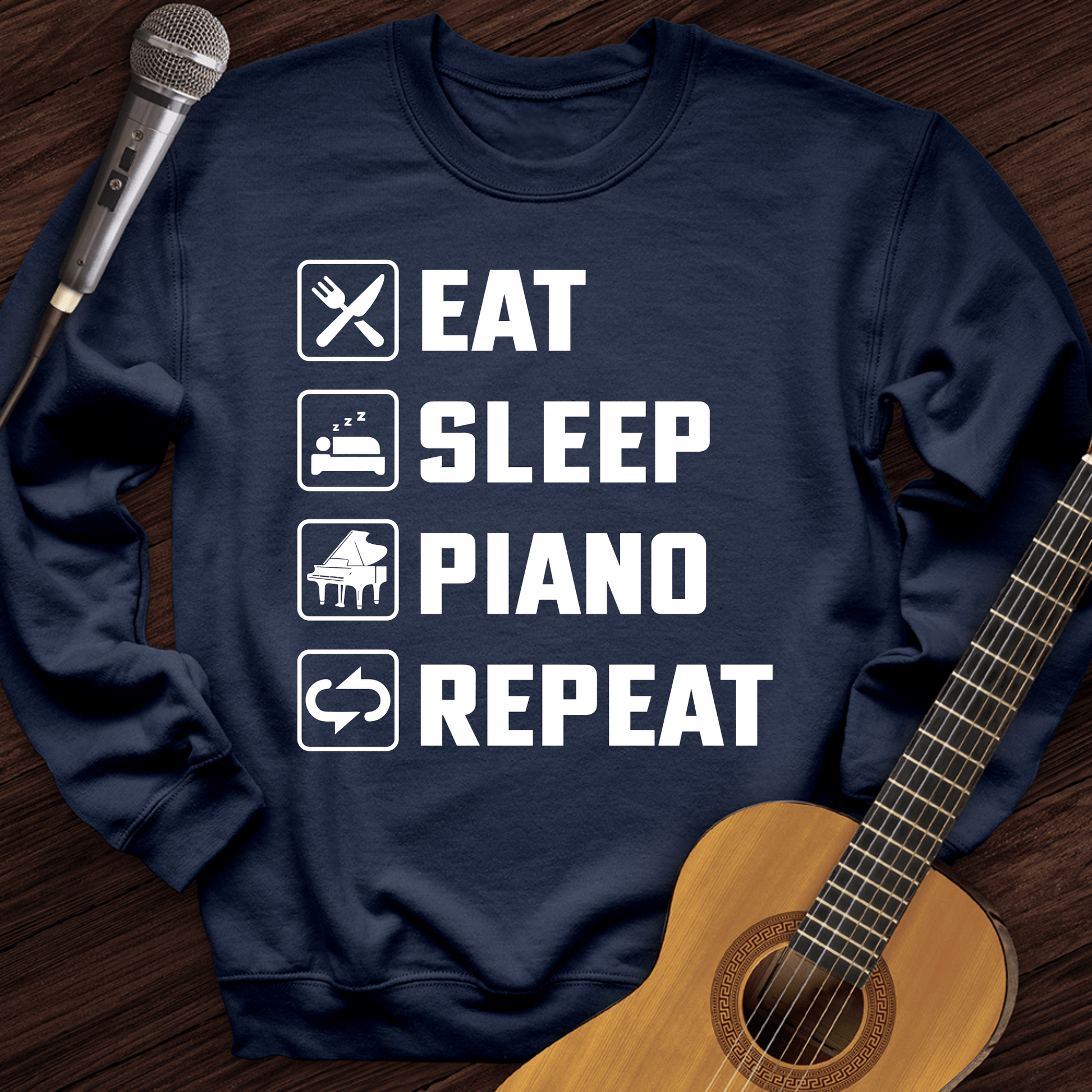 Printify Sweatshirt Navy / S Eat, Sleep, Piano, Repeat Crewneck