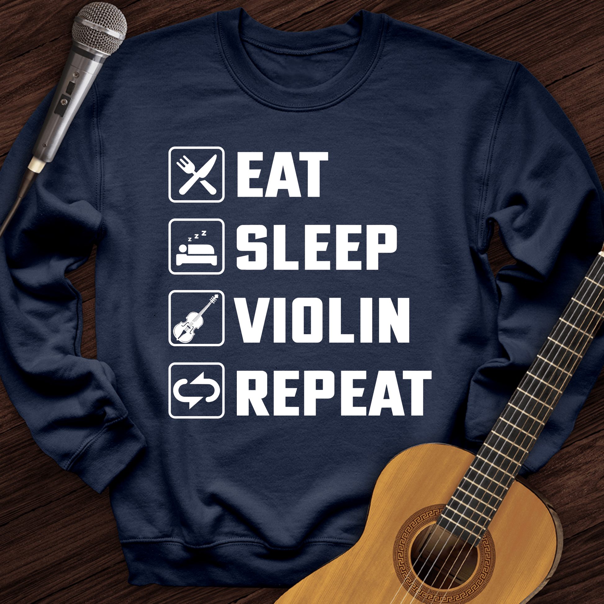 Printify Sweatshirt Navy / S Eat, Sleep, Violin, Repeat Crewneck