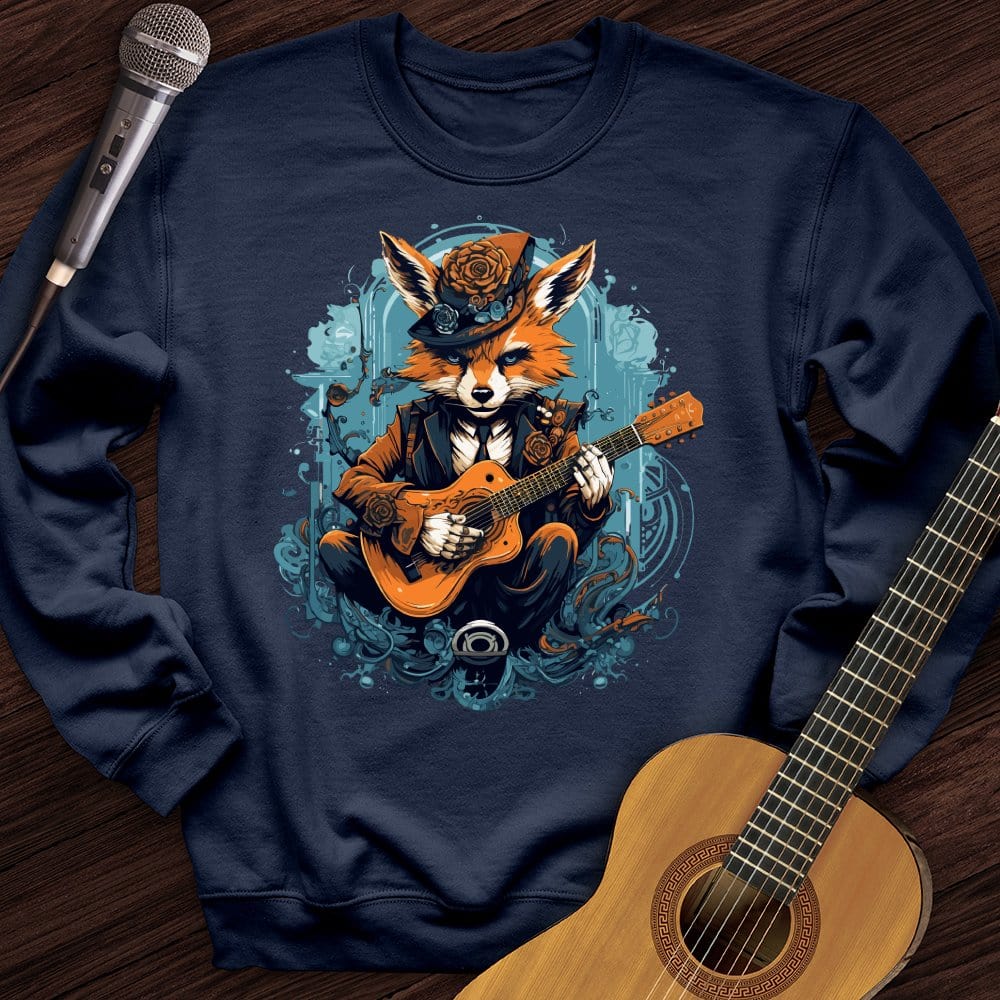 Printify Sweatshirt Navy / S Fox Playing Guitar Crewneck