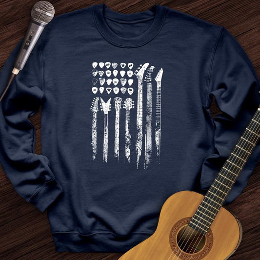 Printify Sweatshirt Navy / S Guitar Flag Crewneck