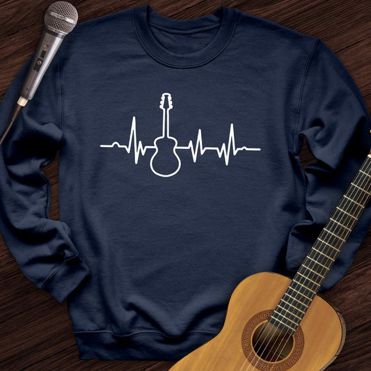 Printify Sweatshirt Navy / S Guitar Heartbeat Crewneck