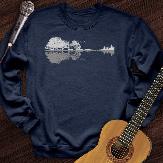 Printify Sweatshirt Navy / S Guitar Reflection Crewneck