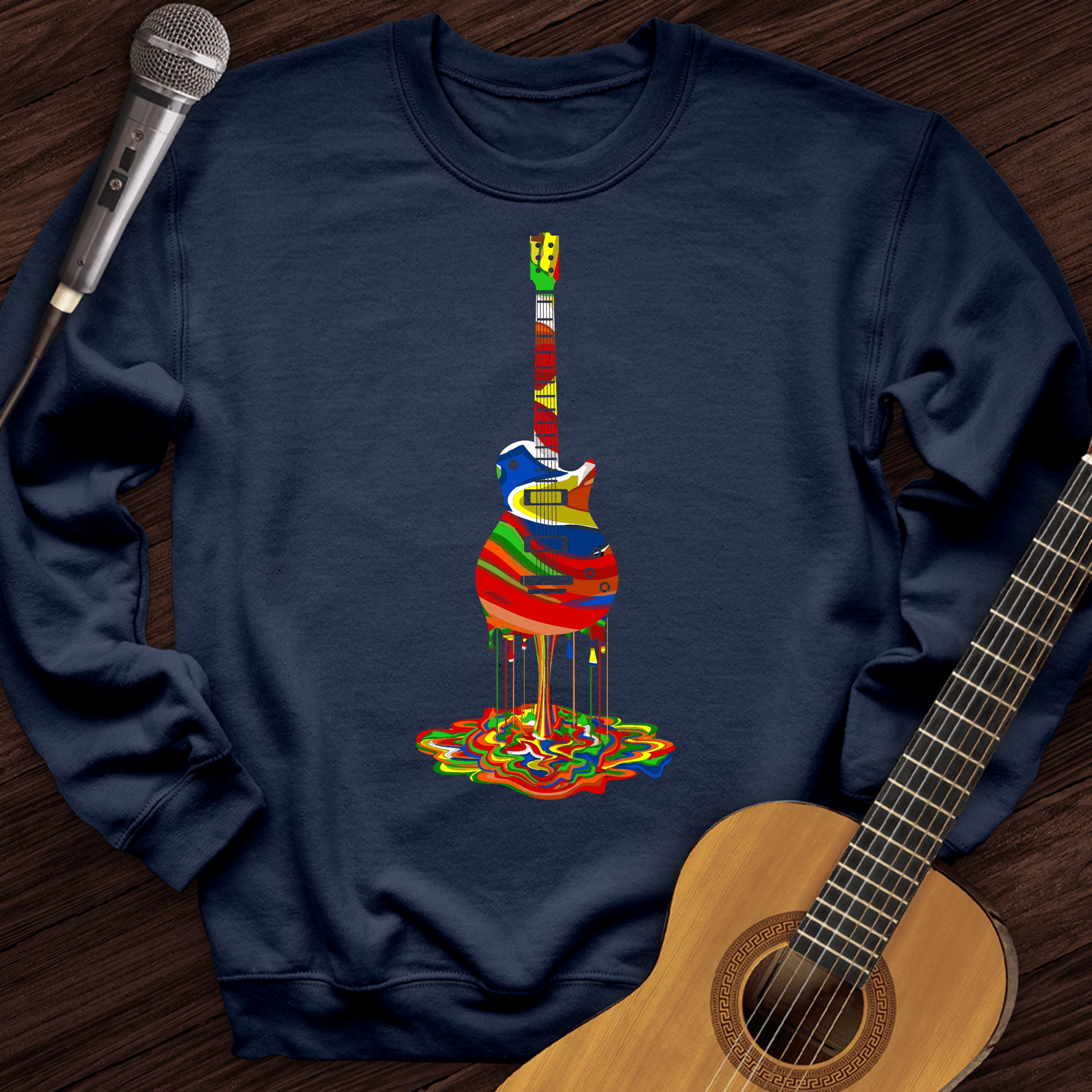 Printify Sweatshirt Navy / S Melting Guitar Crewneck