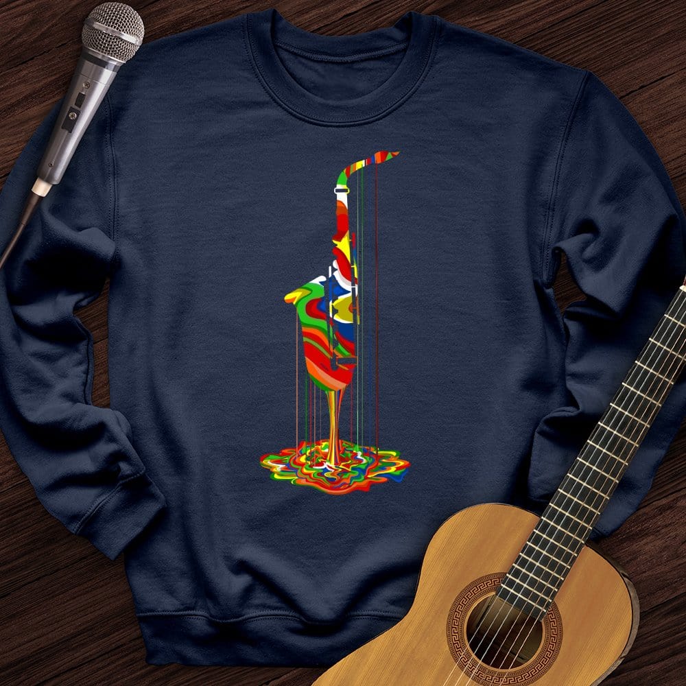 Printify Sweatshirt Navy / S Melting Saxophone Crewneck