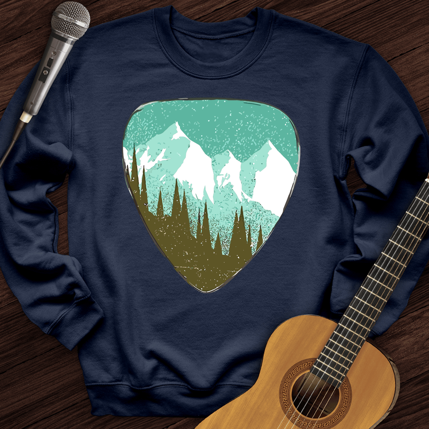 Printify Sweatshirt Navy / S Mountain Guitar Pick Crewneck