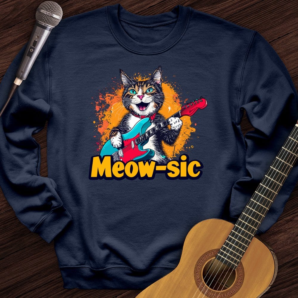 Printify Sweatshirt Navy / S Music Meow Crewneck