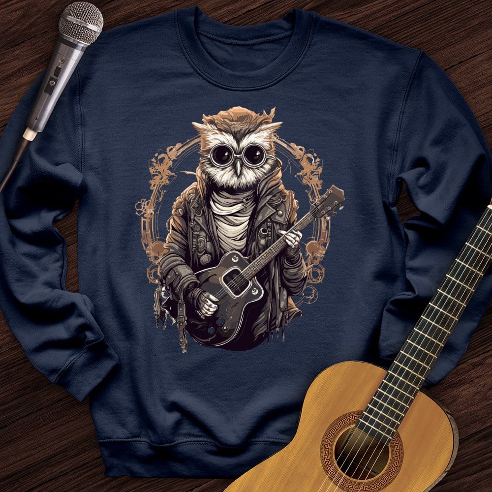 Printify Sweatshirt Navy / S Owl Playing Guitar Crewneck