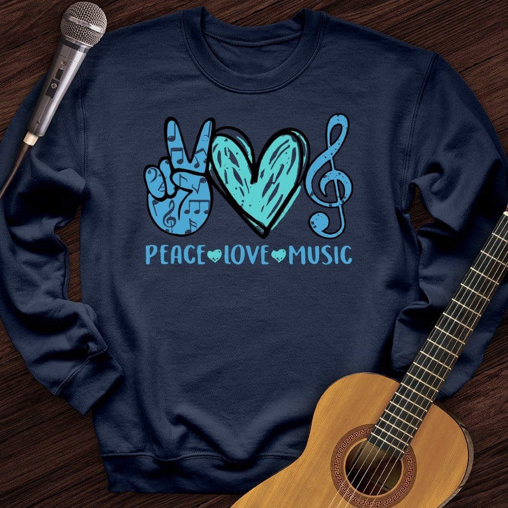 Printify Sweatshirt Navy / S Peace, Love, Music Crewneck