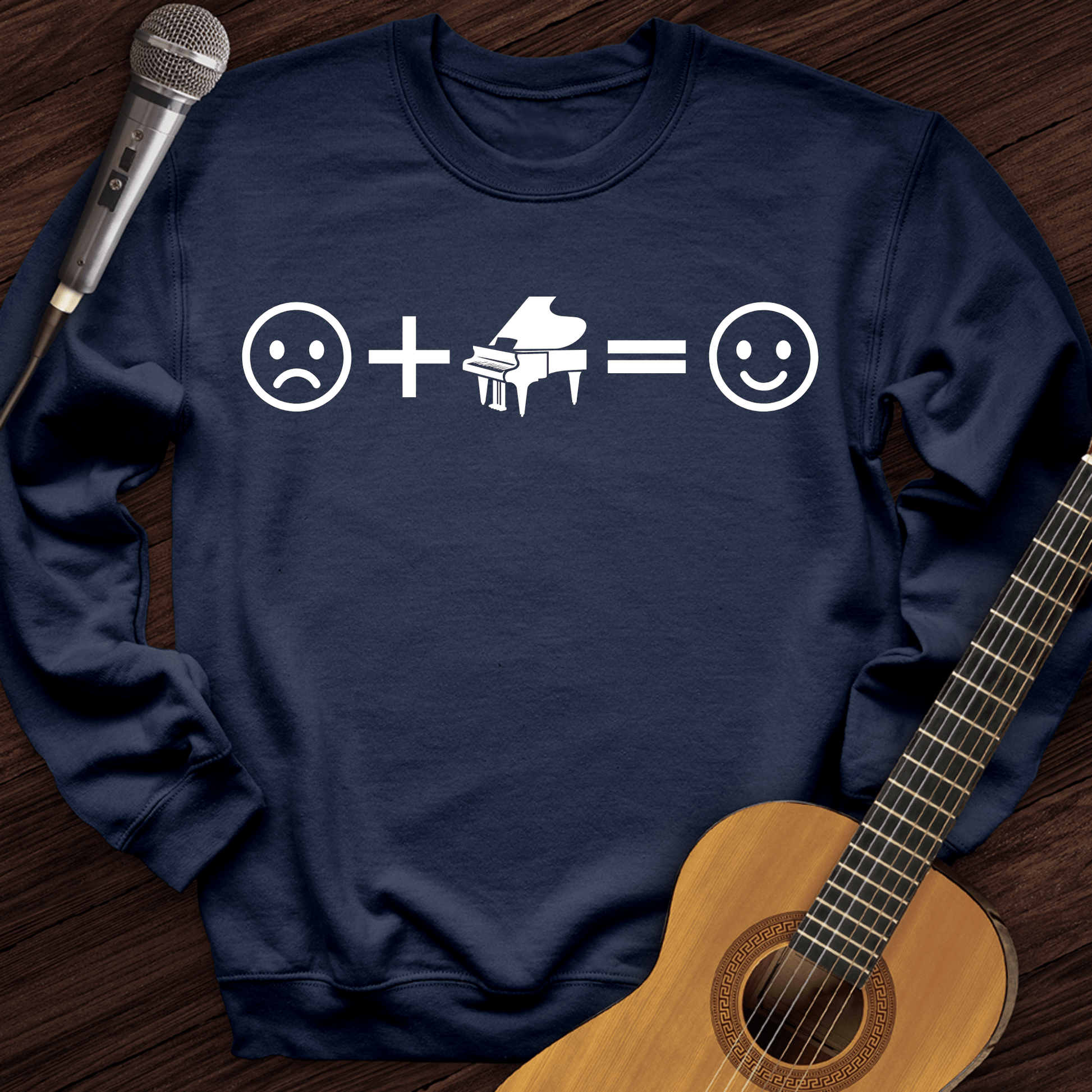 Printify Sweatshirt Navy / S Piano Makes Me Happy Crewneck