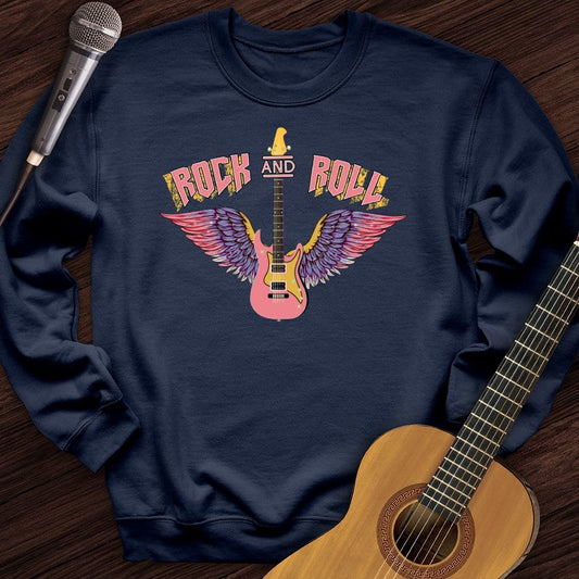 Printify Sweatshirt Navy / S Rock and Roll is Pink Crewneck