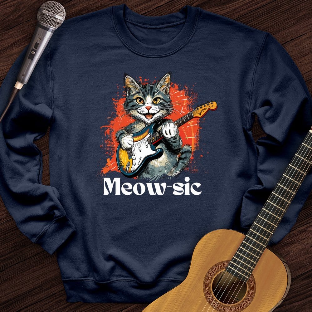 Printify Sweatshirt Navy / S Rockin' Cat Crewneck