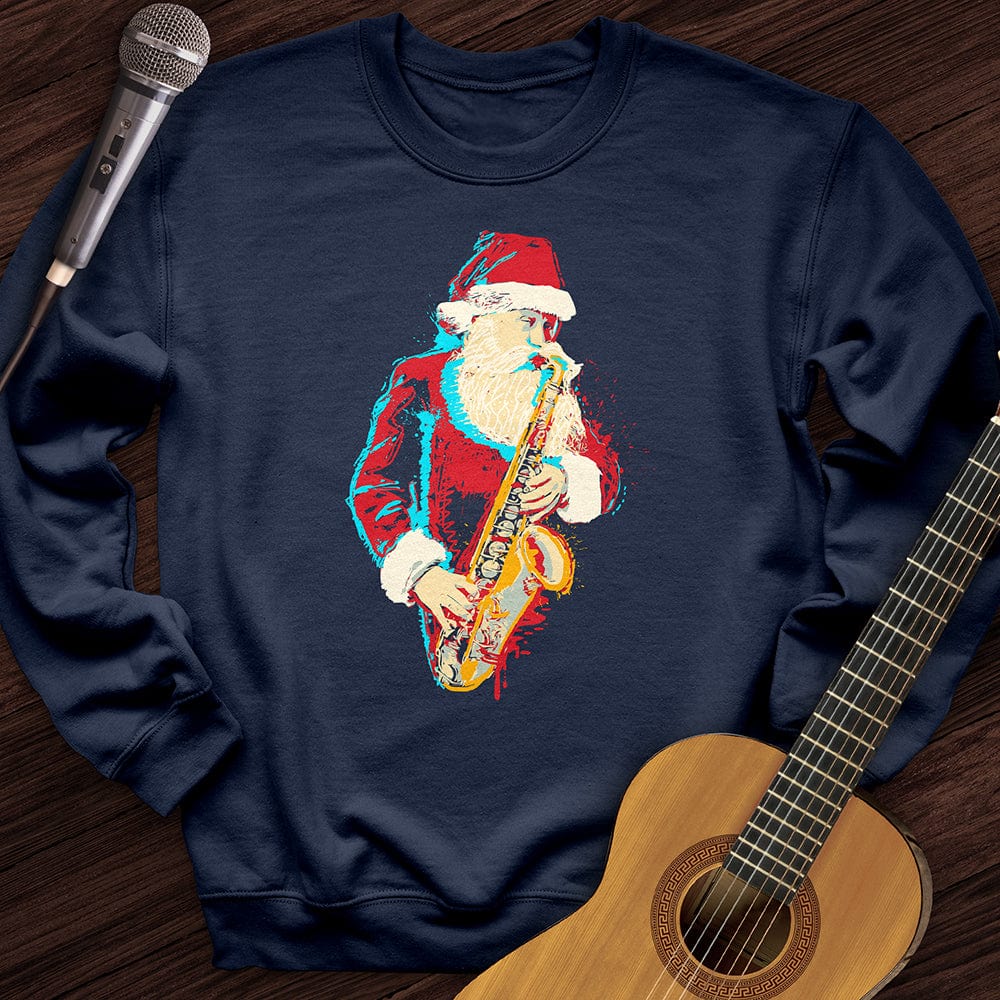 Printify Sweatshirt Navy / S Santa Saxophone Crewneck