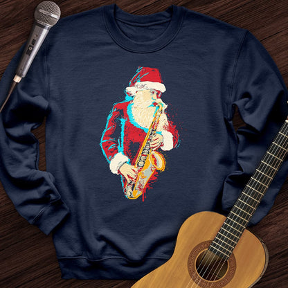 Printify Sweatshirt Navy / S Santa Saxophone Crewneck