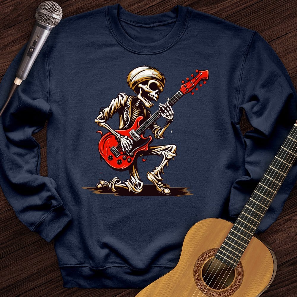 Printify Sweatshirt Navy / S Skeleton Guitar Cartoon Crewneck