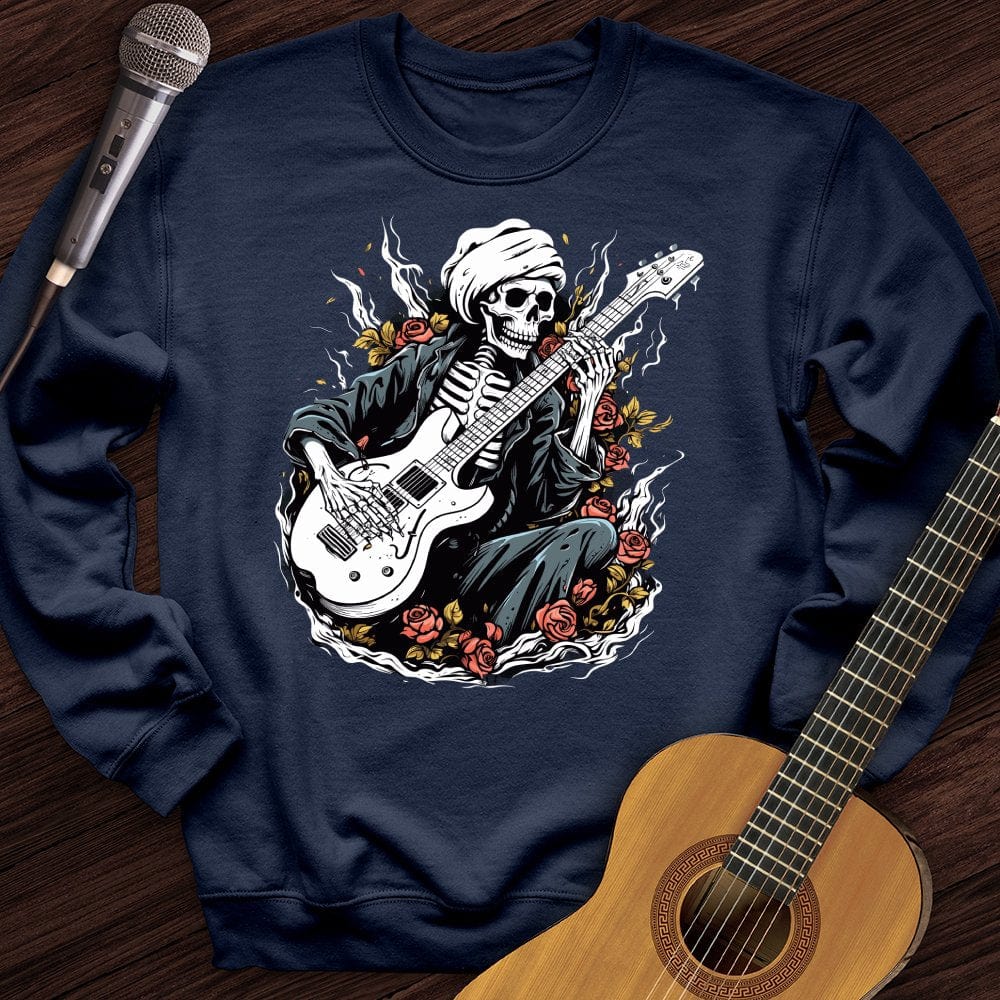 Printify Sweatshirt Navy / S Skeleton Playing Music Crewneck