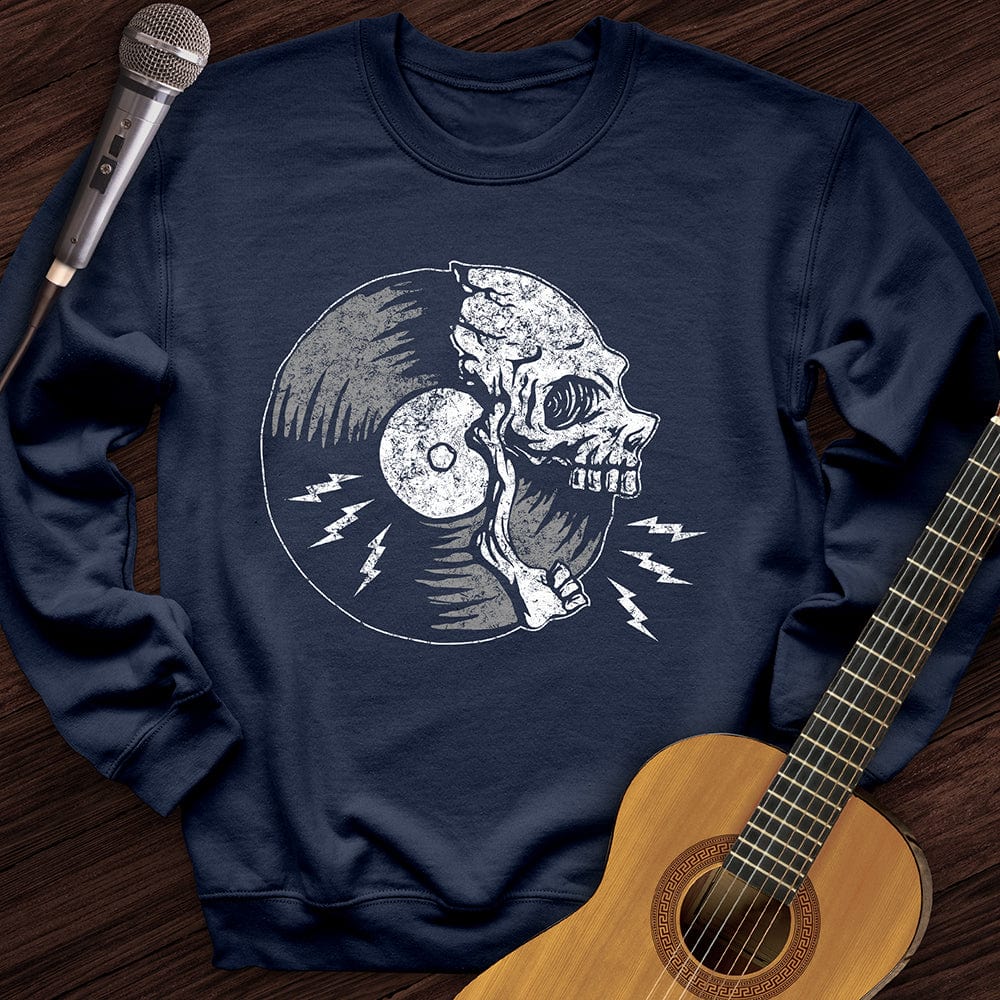 Printify Sweatshirt Navy / S Skull Record Crewneck