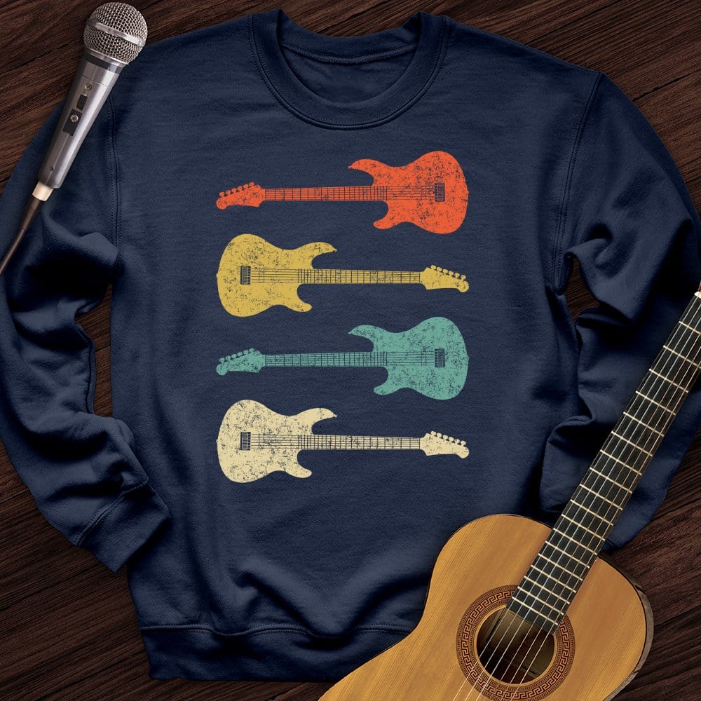 Printify Sweatshirt Navy / S Vintage Bass Guitar Crewneck
