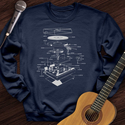 Printify Sweatshirt Navy / S Vinyl Turntable Diagram Crewneck