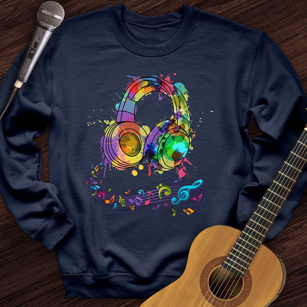 Printify Sweatshirt Navy / S Watercolor Headphones Crewneck