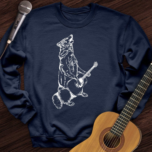 Printify Sweatshirt Navy / S Wolf Guitar Crewneck