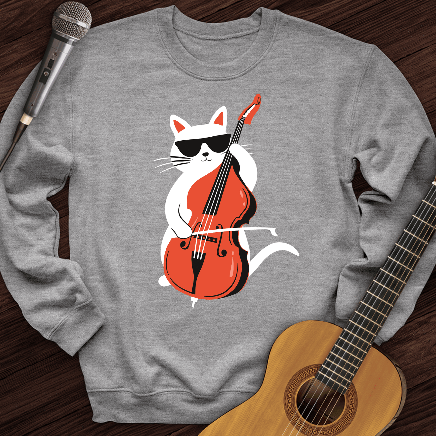 Printify Sweatshirt Sport Grey / S Cat Playing Cello Crewneck