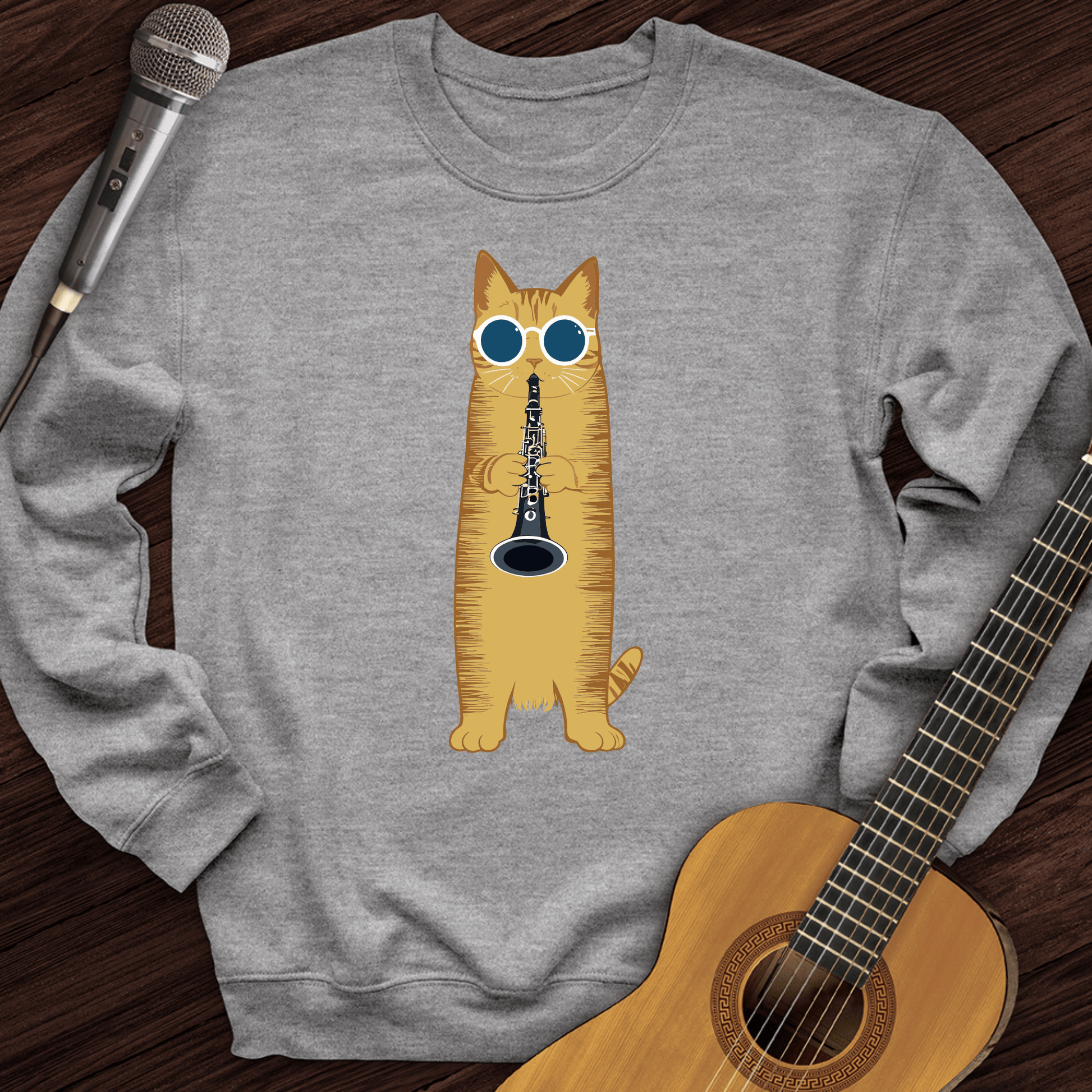 Printify Sweatshirt Sport Grey / S Cat Playing The Clarinet Crewneck