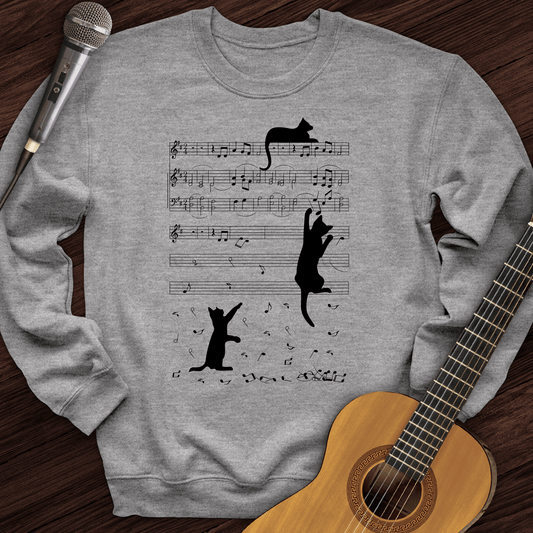 Printify Sweatshirt Sport Grey / S Climbing Cat On Musical Note Crewneck