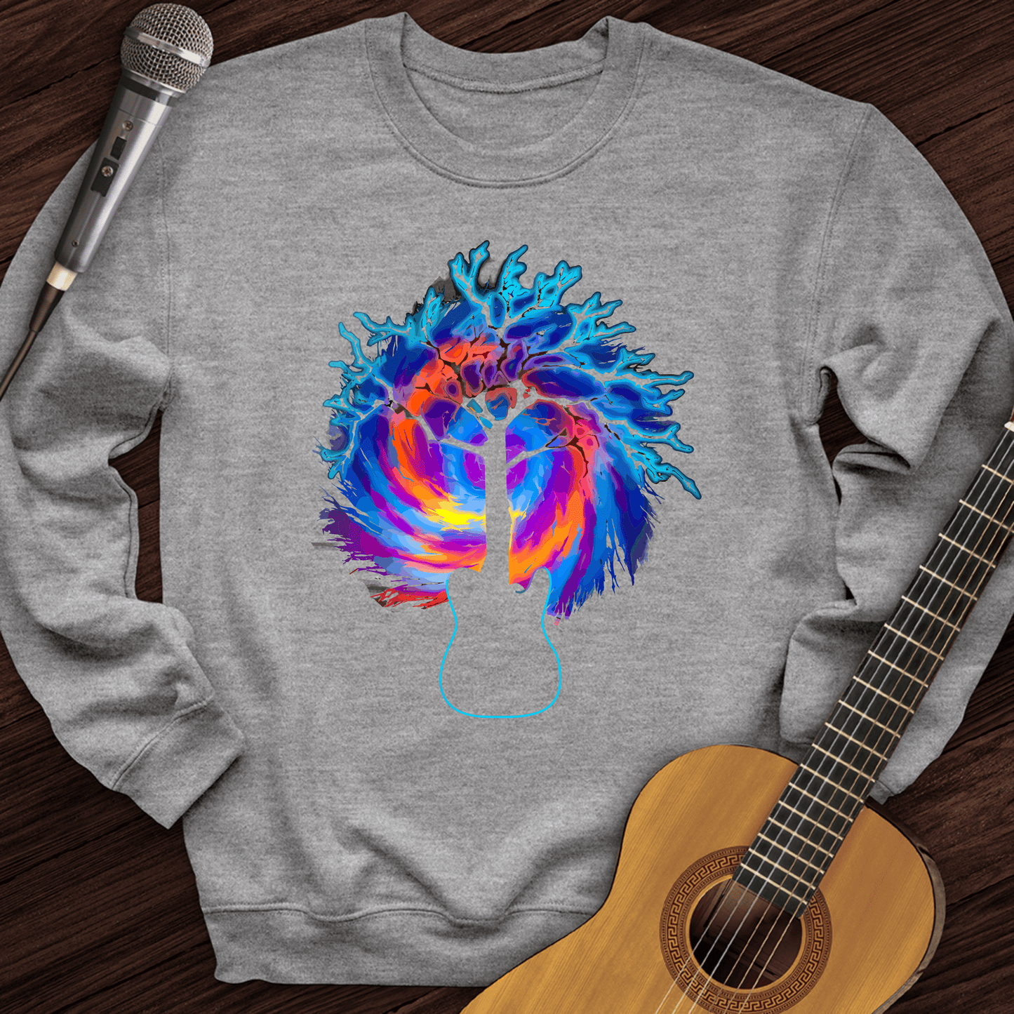 Printify Sweatshirt Sport Grey / S Psychedelic Tree Guitar Crewneck