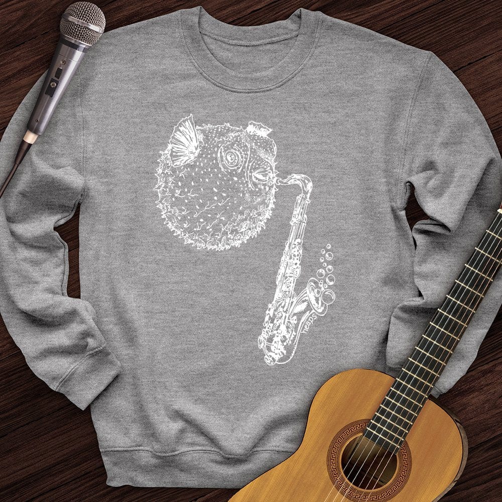 Printify Sweatshirt Sport Grey / S Puffer Fish Saxophone Crewneck