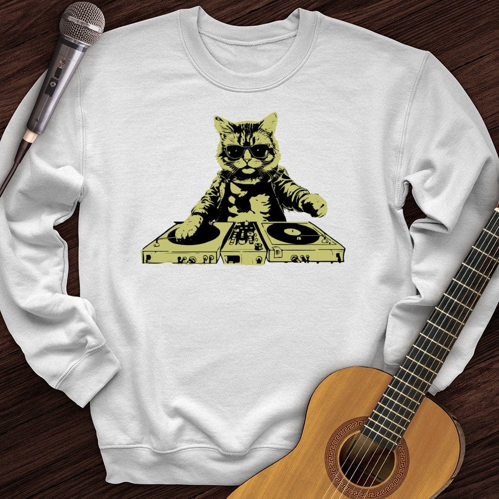 Printify Sweatshirt White / S Cat DJ Crewneck