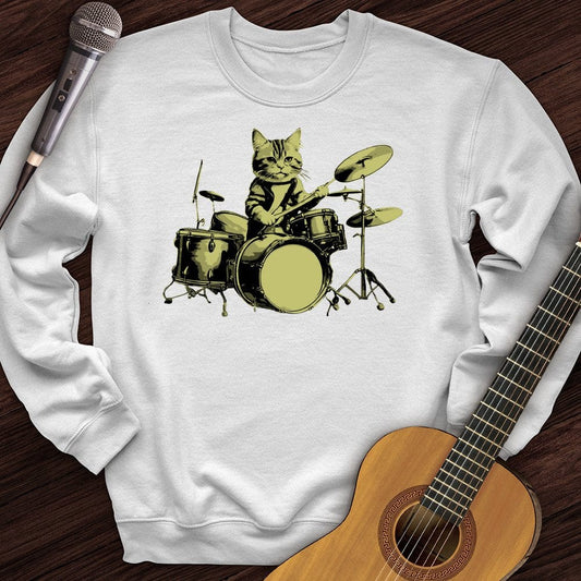 Printify Sweatshirt White / S Cat Drums Crewneck