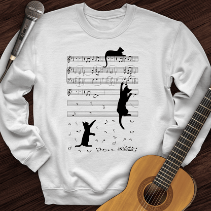 Printify Sweatshirt White / S Climbing Cat On Musical Note Crewneck