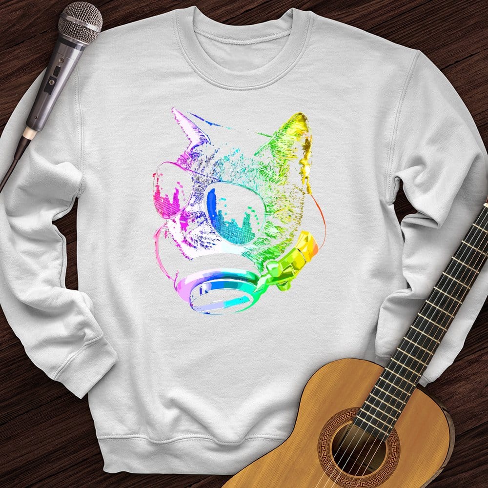 Printify Sweatshirt White / S Disco Cat Crewneck