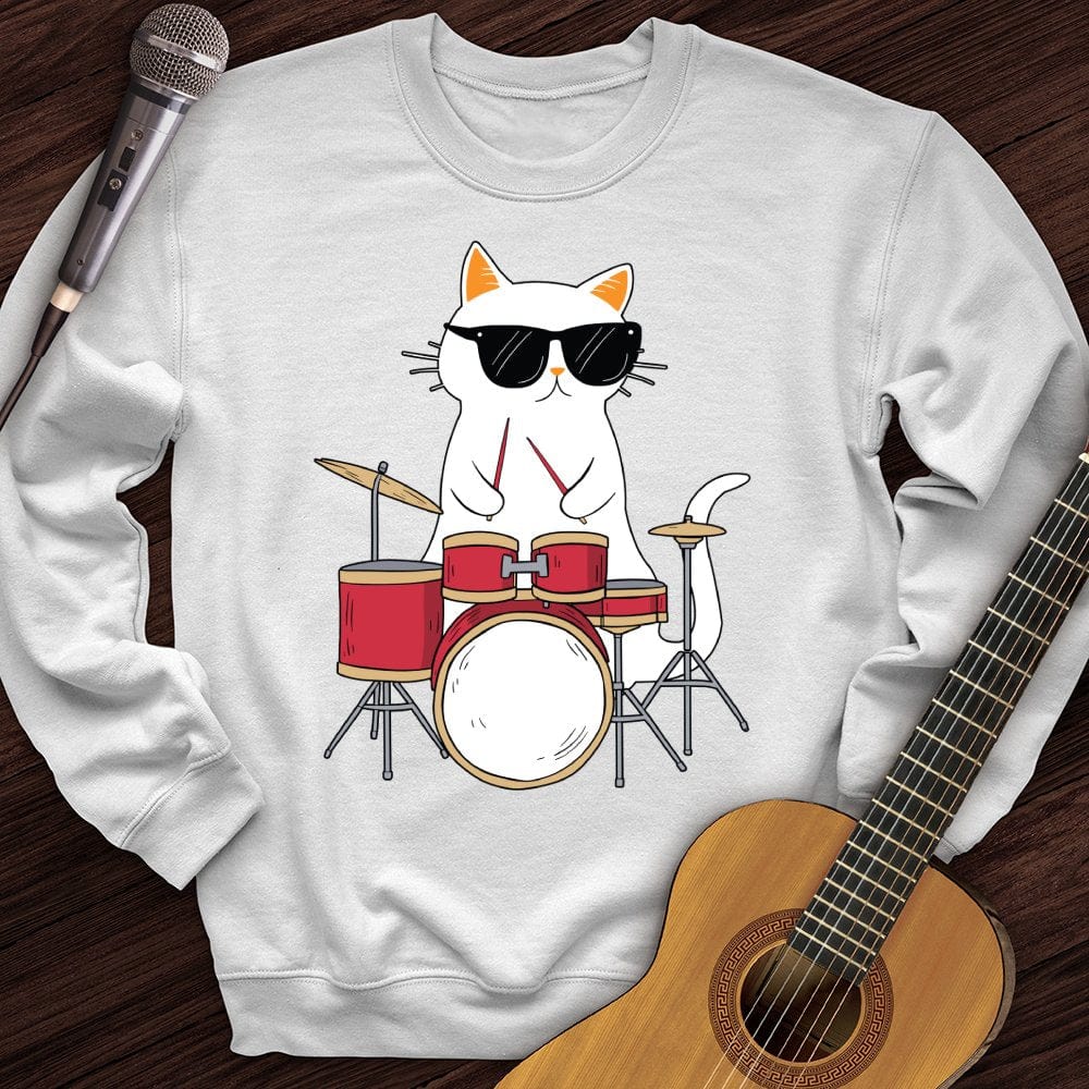 Printify Sweatshirt White / S Drummer Cat Crewneck