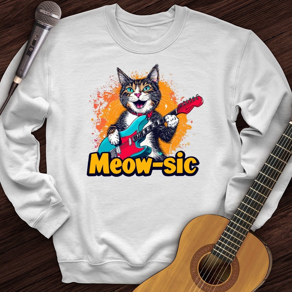 Printify Sweatshirt White / S Music Meow Crewneck