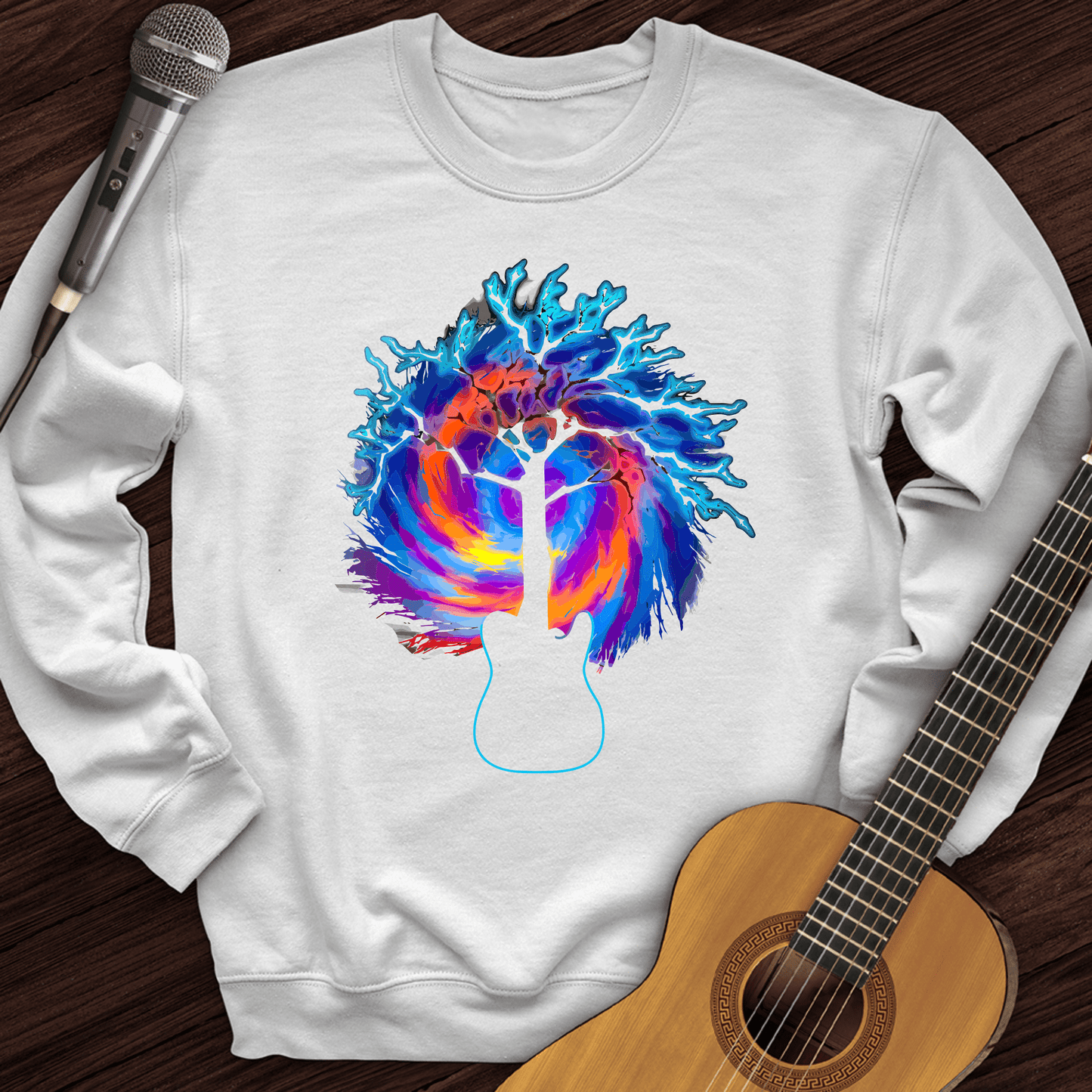 Printify Sweatshirt White / S Psychedelic Tree Guitar Crewneck